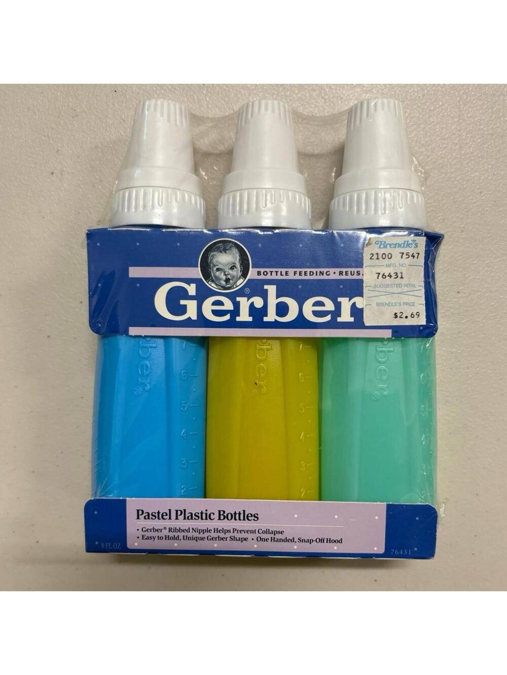 NIP Vintage 90s 1991 Gerber 3-Pack Plastic Pastel Baby Bottles
